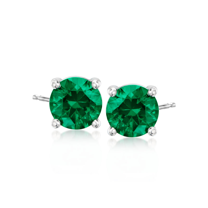 Sterling silver stud earrings with green simulated round gemstones