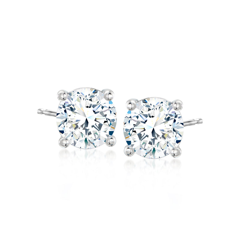 Sterling silver stud earrings with white simulated round gemstones