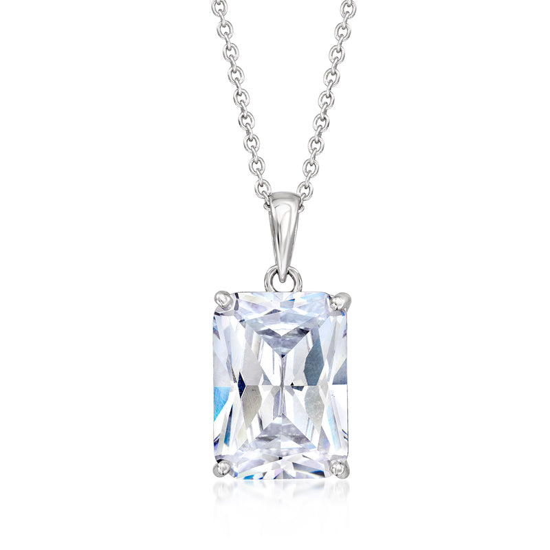 Sterling silver CZ pendant necklace with square cushion-cut clear stone