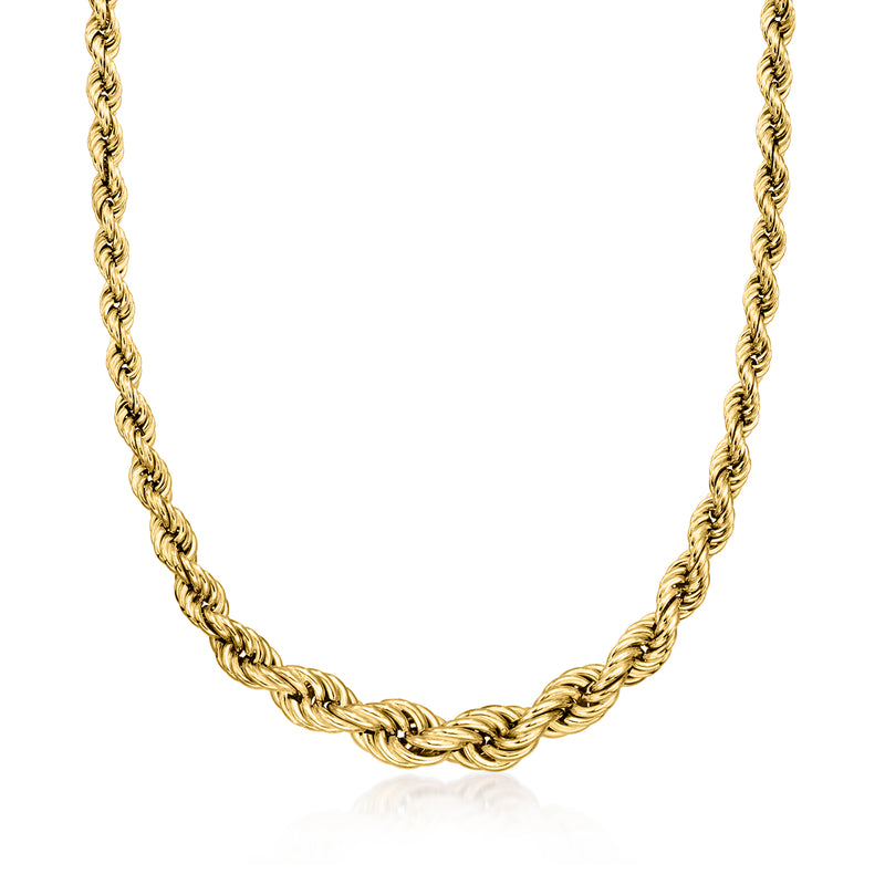 Vintage yellow gold rope-chain necklace with graduated links, no pendant visible