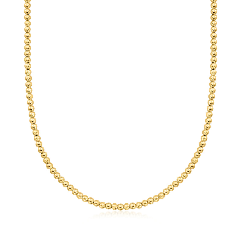 14kt yellow gold bead necklace with small round beads, no pendant