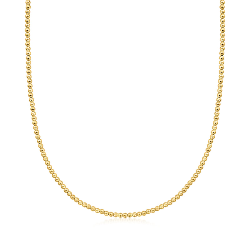 Yellow gold bead necklace, small round beads on fine chain