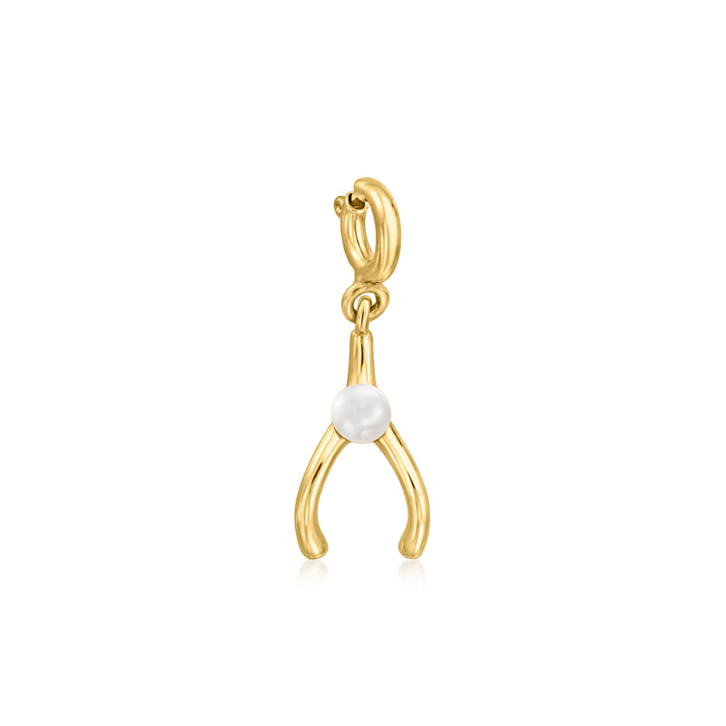 Wishbone charm with 3–3.5mm cultured pearl and 18kt gold over sterling, gold-tone