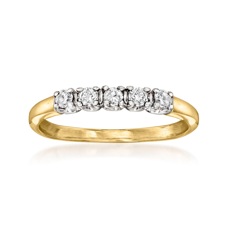 Vintage 14kt yellow gold diamond ring with five round stones on top