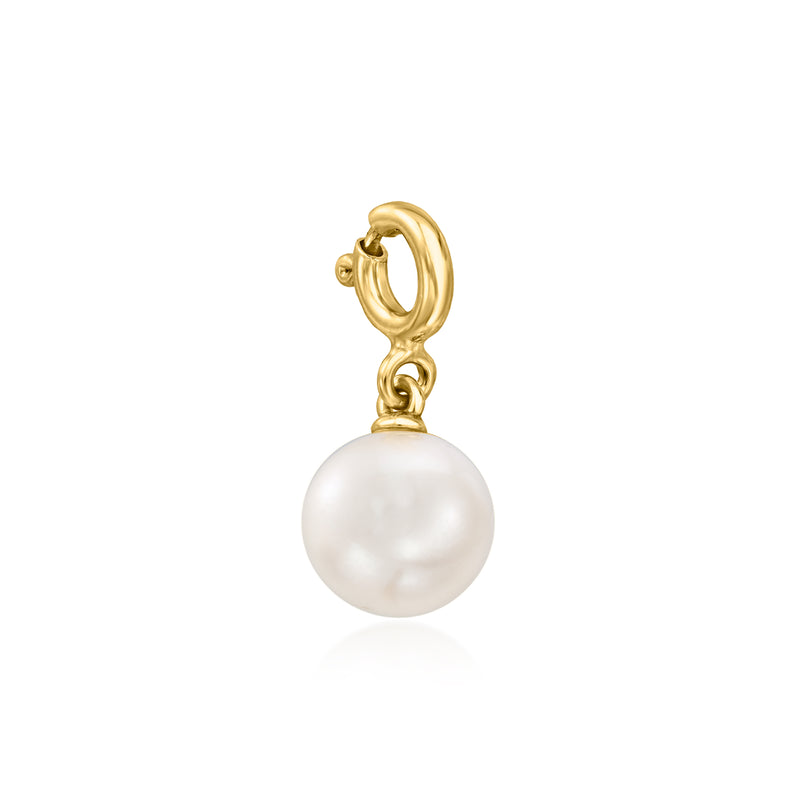 18kt gold over sterling pearl charm with white cultured pearl drop and loop bail