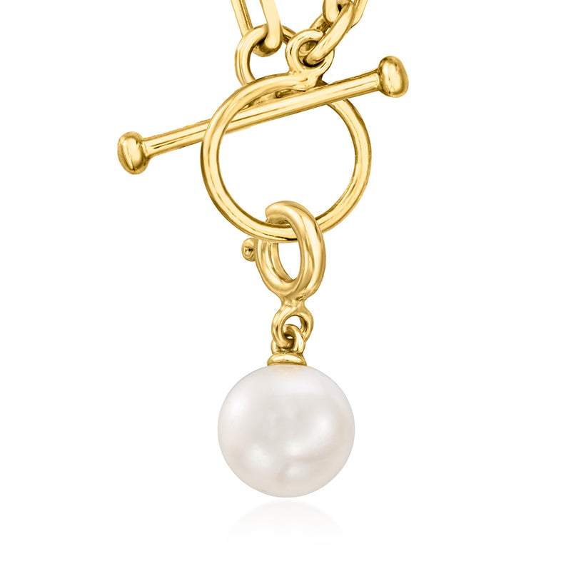 Gold-tone pearl charm with white cultured pearl and open oval bail, side view