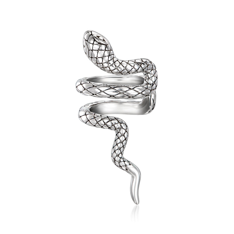 Sterling silver snake ear cuff with woven texture, single earring wrap