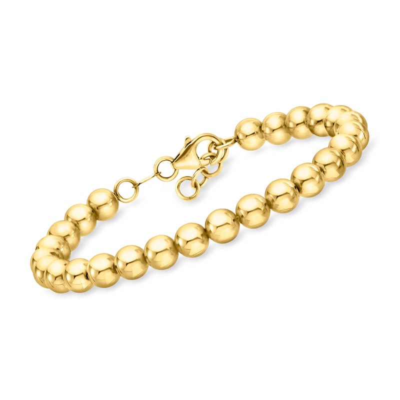 14kt yellow gold bead bracelet with round bead links and lobster clasp