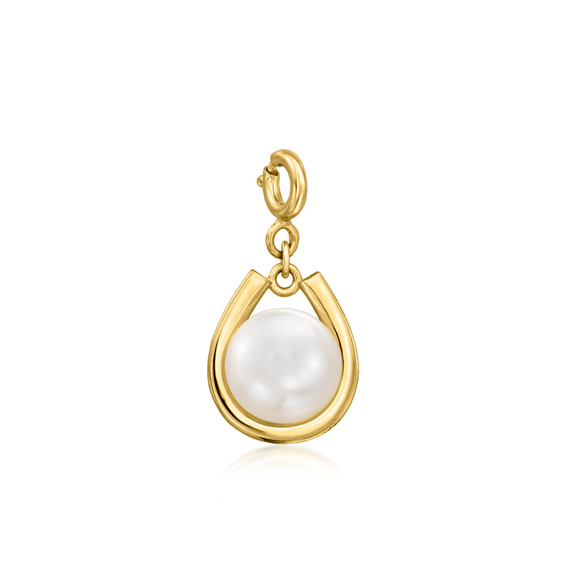 18kt gold over sterling horseshoe charm with cultured pearl teardrop