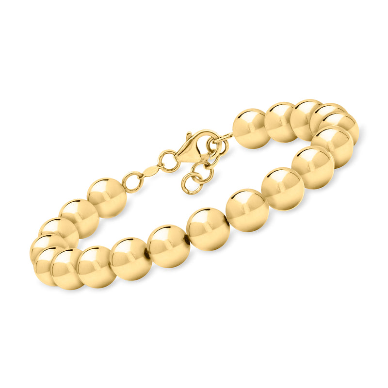 14kt yellow gold bead bracelet with round 8mm beads and lobster clasp