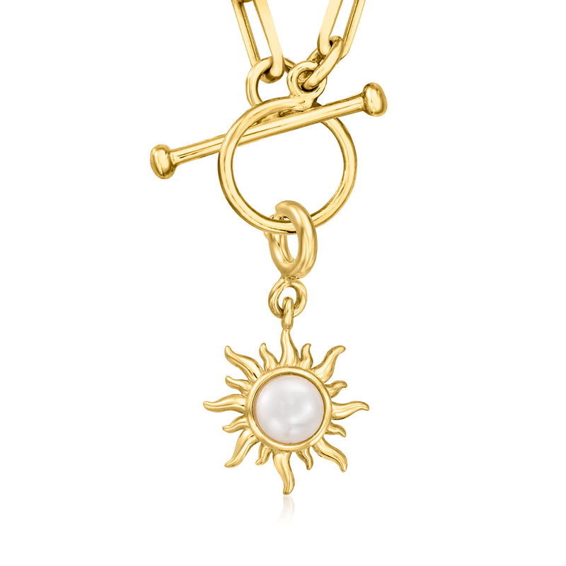 Gold sun charm pendant with white cultured pearl and small loop