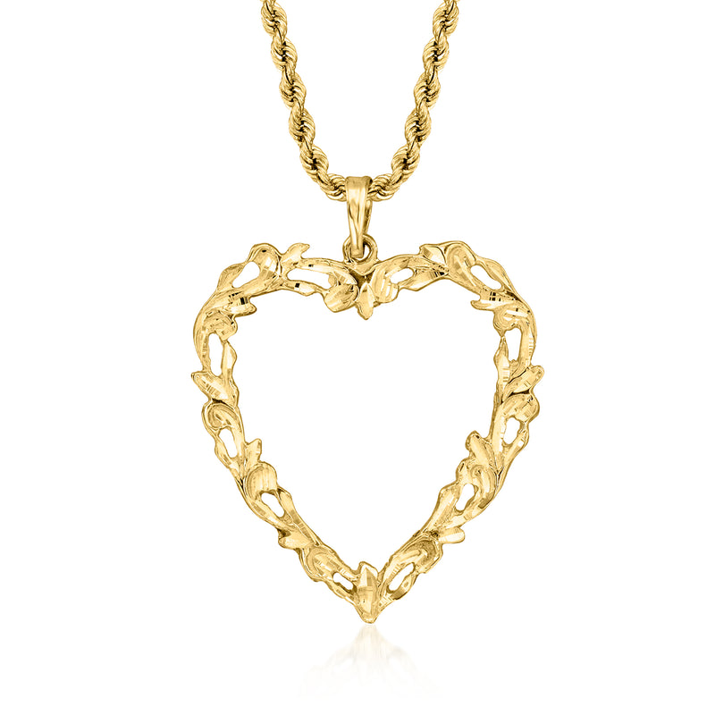 Vintage heart pendant necklace in yellow gold with braided chain