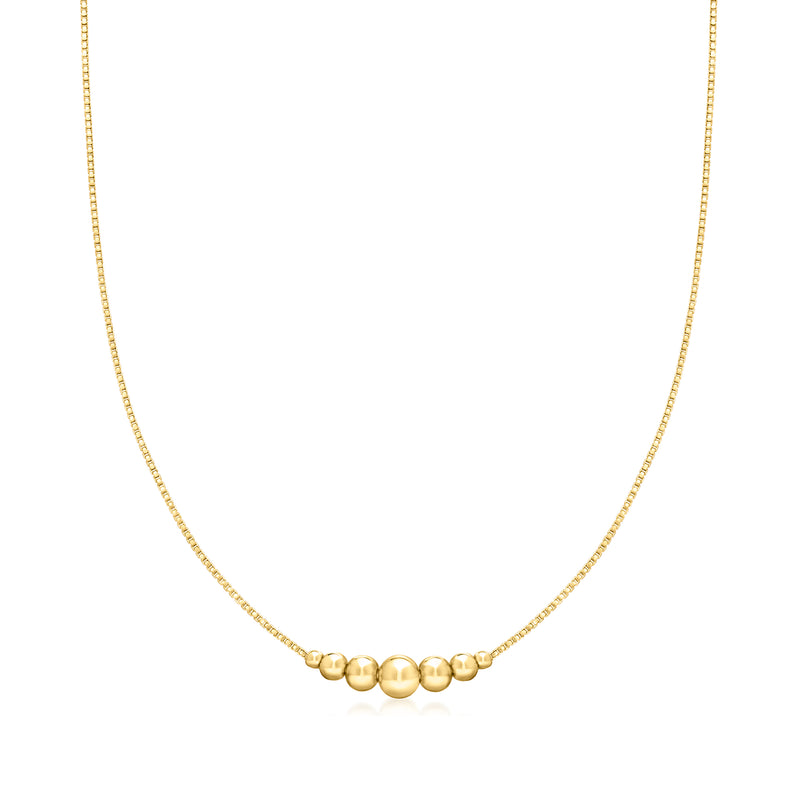 Gold vermeil graduated bead necklace with round gold-tone beads