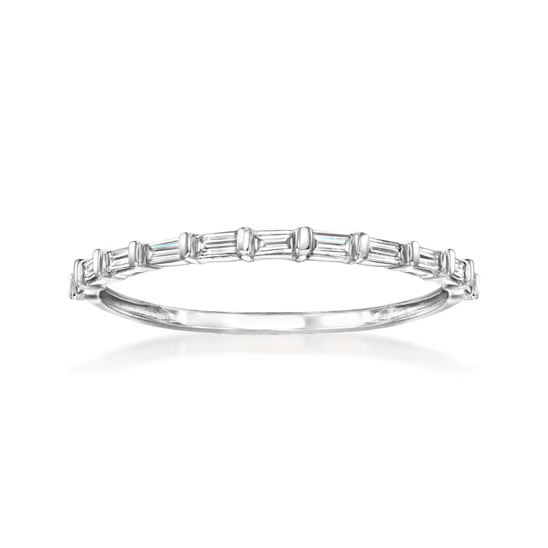 Sterling silver baguette diamond band ring with straight baguette stones