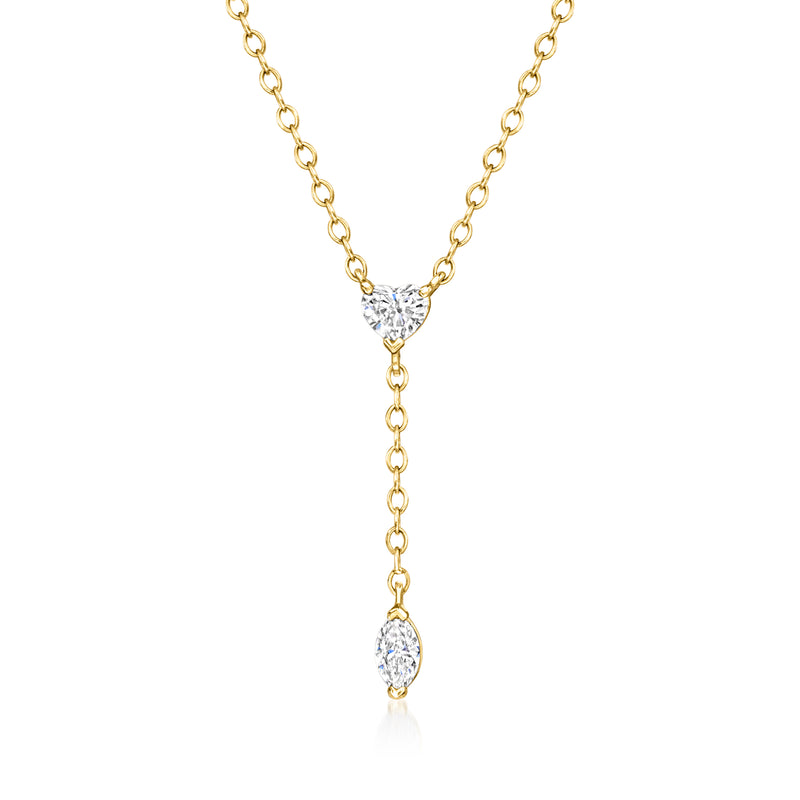 14kt yellow gold Y-necklace with heart and marquise lab-grown diamonds