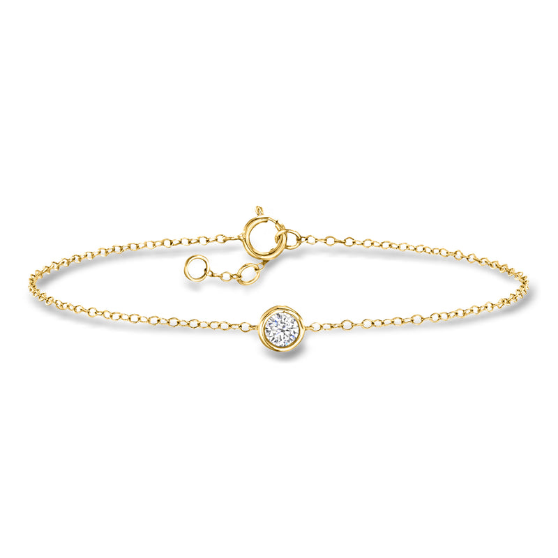 14kt yellow gold solitaire bracelet with round lab diamond center and clasp