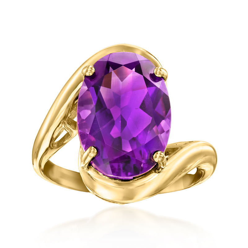 Amethyst wavy ring in 18kt gold over sterling with large oval purple gemstone
