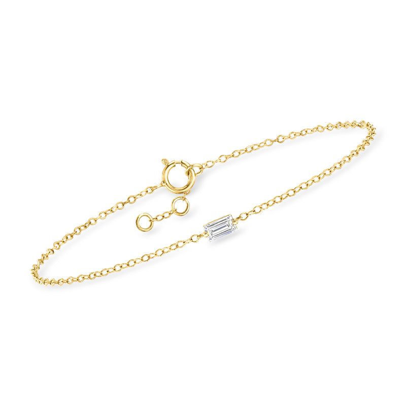 14kt yellow gold chain bracelet with baguette lab-grown diamond solitaire