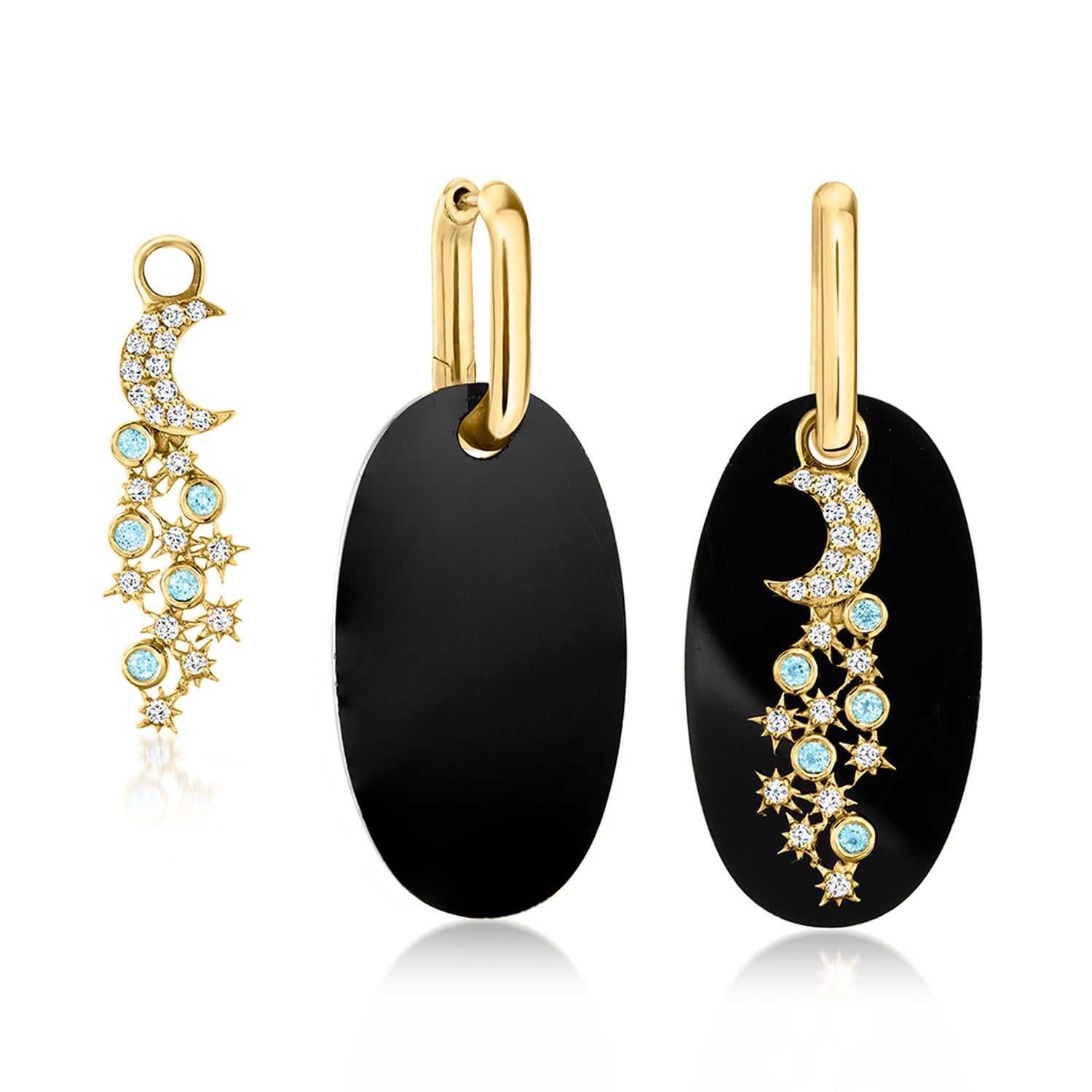 Onyx and 1.00 ct. t.w. Swiss Blue and White Topaz Jewelry Set: Interchangeable Drop Earrings in 18kt Gold Over Sterling