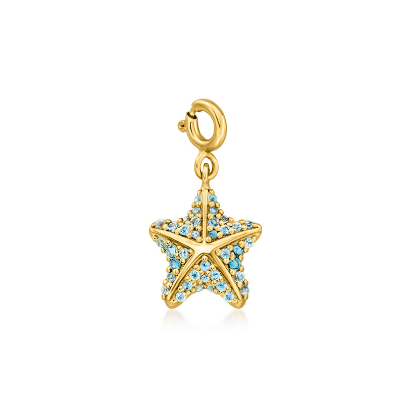 Starfish charm with Swiss and London blue topaz in 18kt gold over sterling