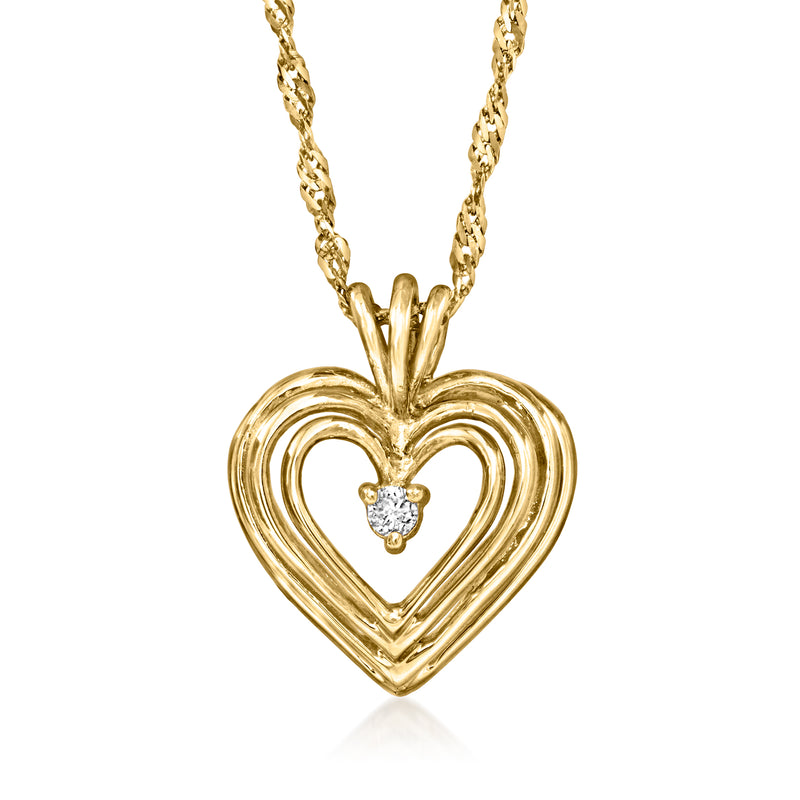 14kt yellow gold heart pendant necklace with diamond center