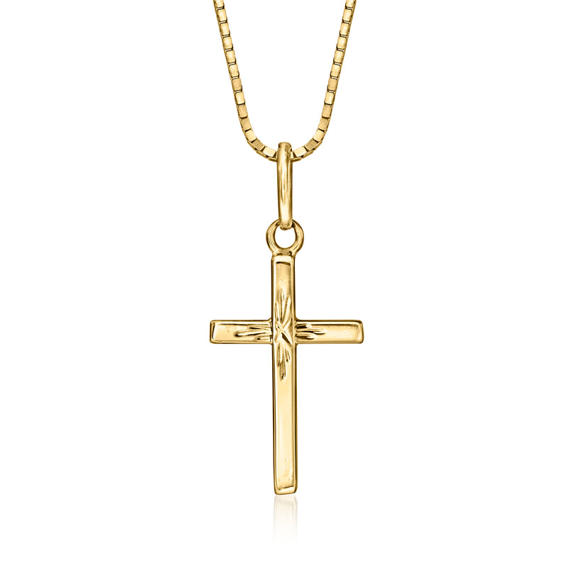 Vintage 18kt yellow gold cross pendant necklace on linked chain