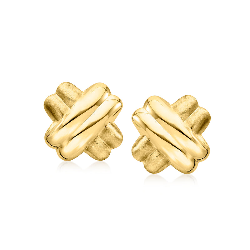14kt yellow gold X-shaped stud earrings with textured design