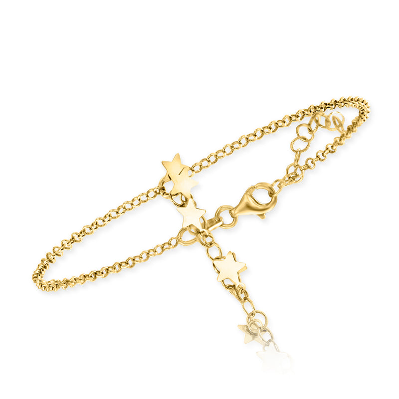Gold-tone chain bracelet with star charms and spring-ring clasp, layered length