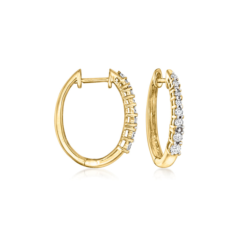 14kt yellow gold diamond hoop earrings with hinged backs