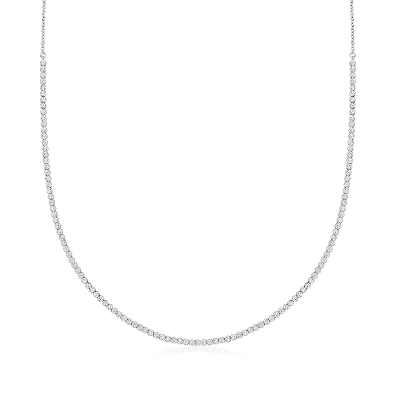Vintage diamond tennis-style necklace in 14kt white gold, line of round-cut stones