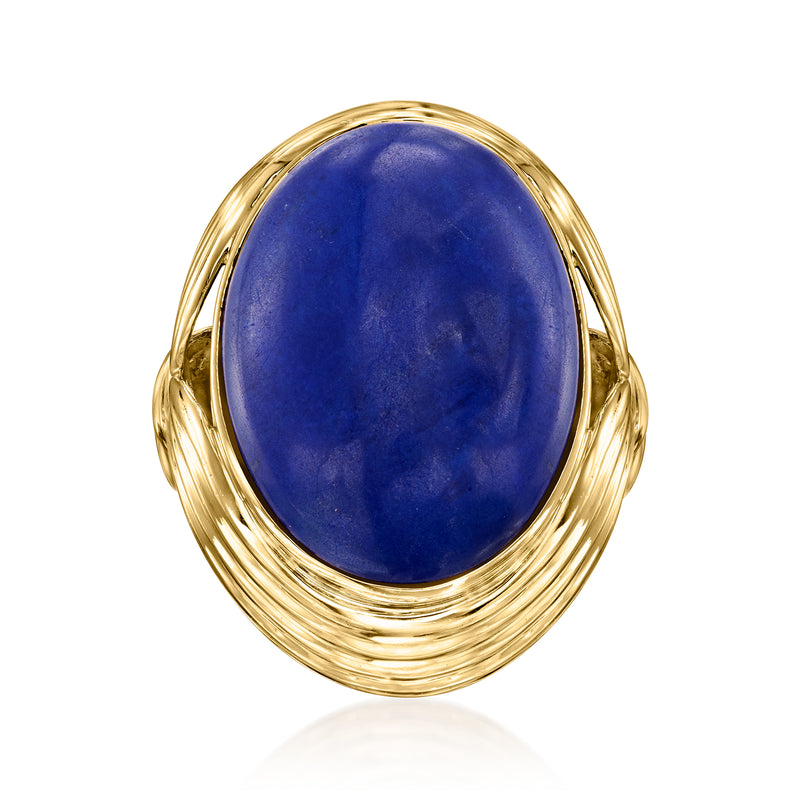Vintage lapis ring in 14kt yellow gold with oval blue stone cabochon