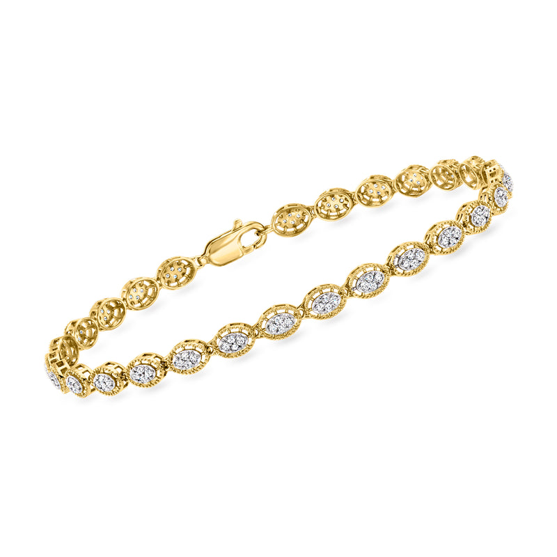 18kt gold over sterling oval diamond cluster bracelet with linked oval stones