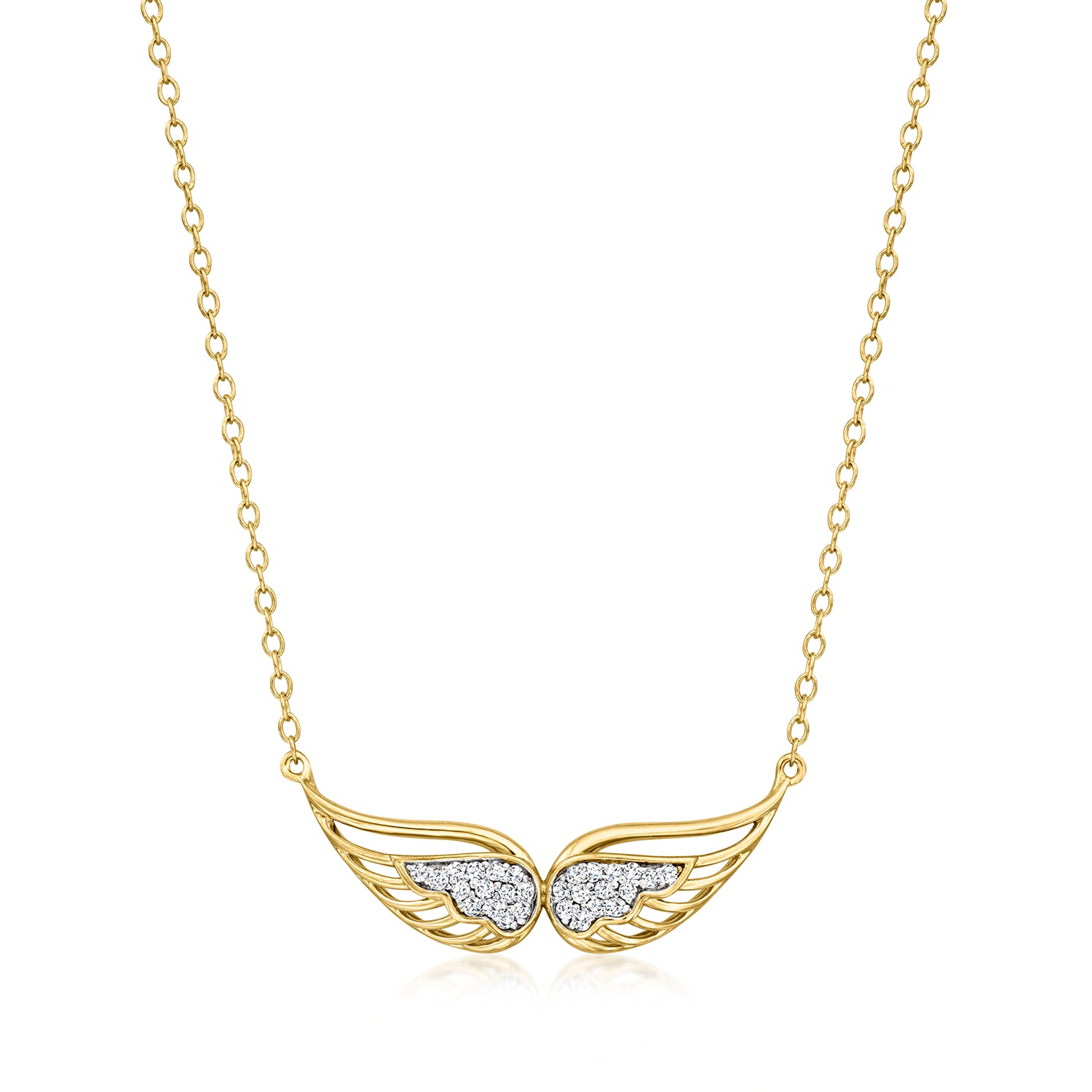 .10 ct. t.w. Diamond Angel Wings Necklace in 18kt Gold Over Sterling