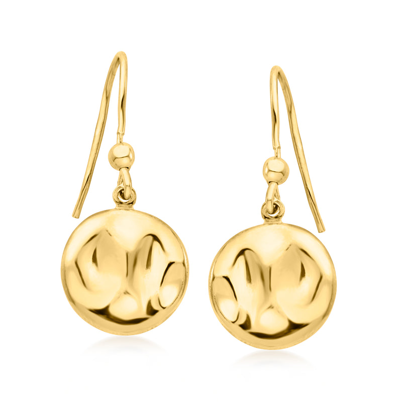 Gold over sterling hammered disc drop earrings with earwire hooks