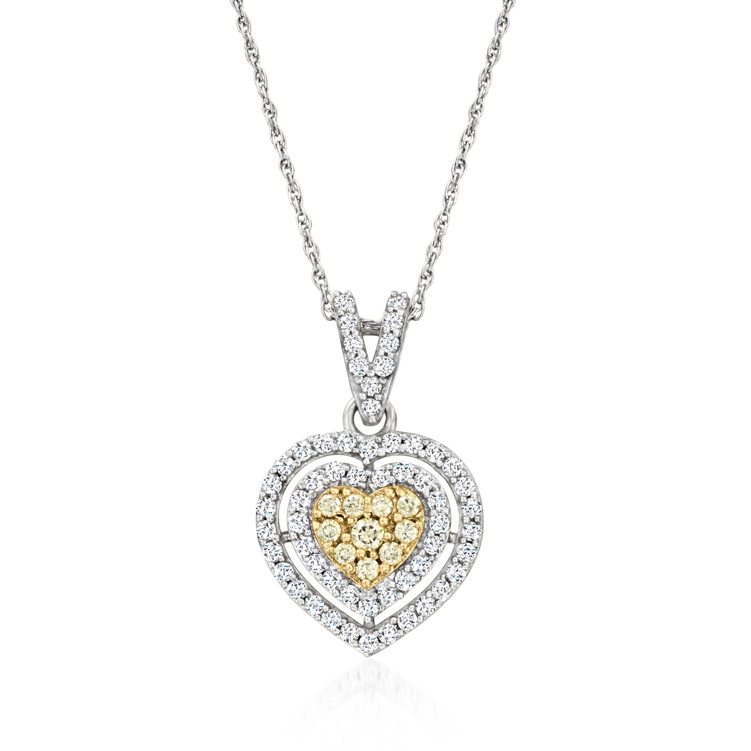.75 ct. t.w. Yellow and White Diamond Heart Pendant Necklace in Sterling Silver