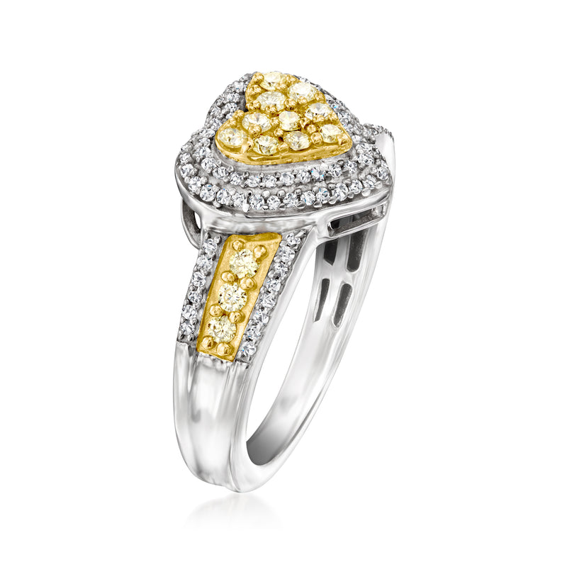 Sterling silver heart ring with white and yellow diamonds