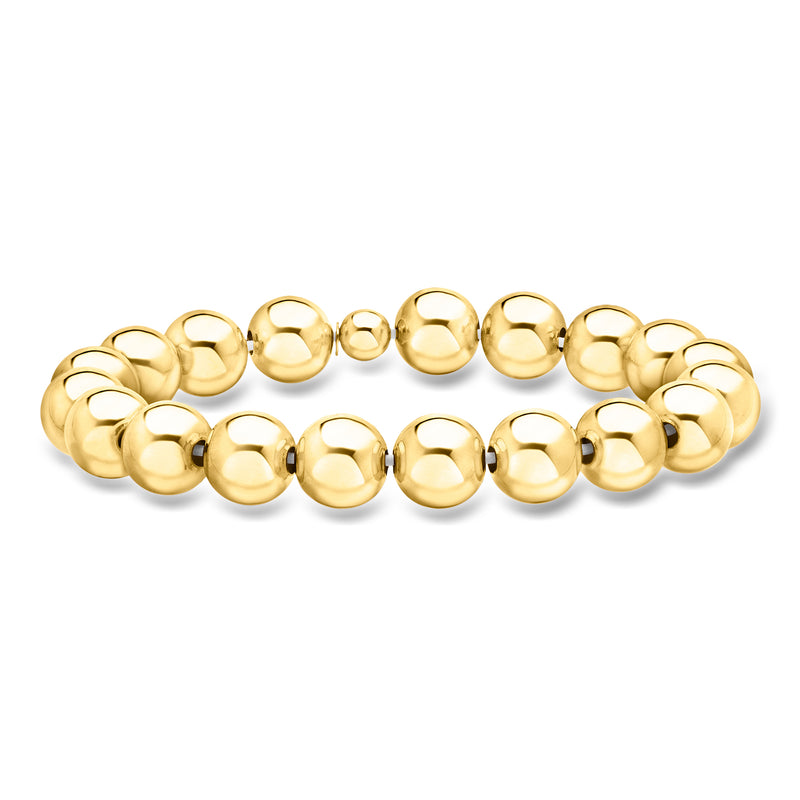 Gold tone round bead stretch bracelet, smooth finish