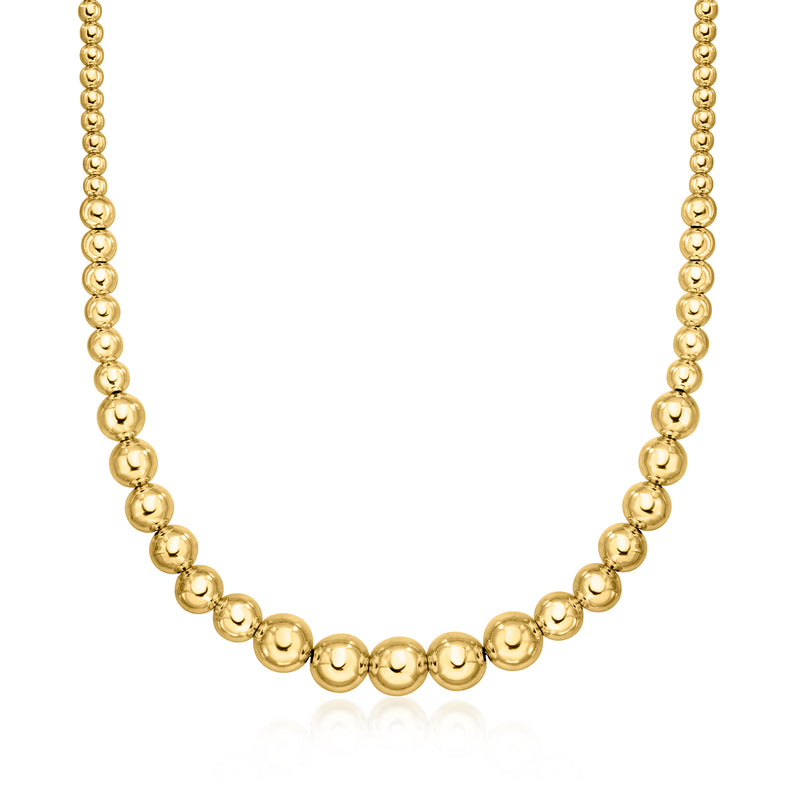 Graduated gold over sterling bead necklace, 4–10mm round beads with clasp