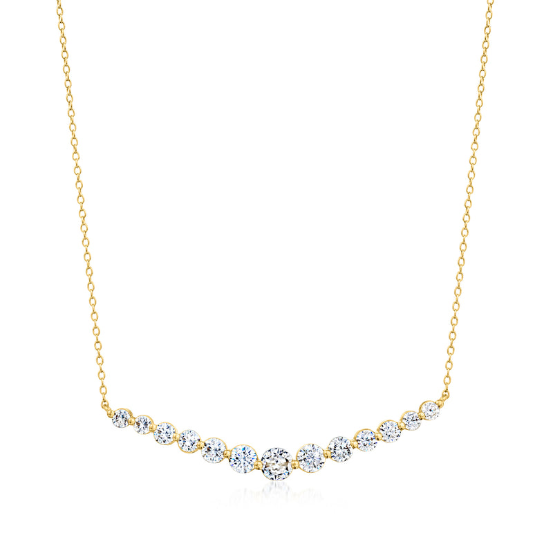 CZ curved bar necklace with round crystal stones, gold-tone chain