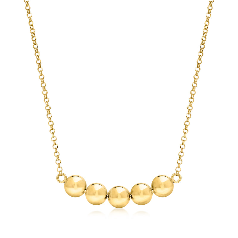 Gold over sterling five-bead station necklace with round gold-tone beads and chain
