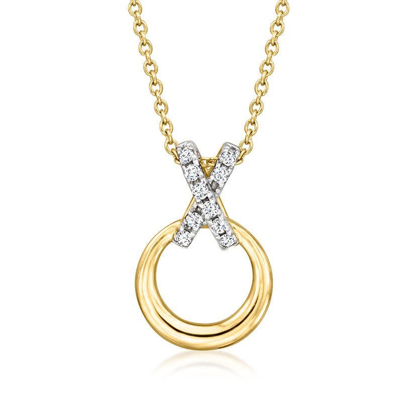 14kt yellow gold XO pendant necklace with diamond accents on a gold chain