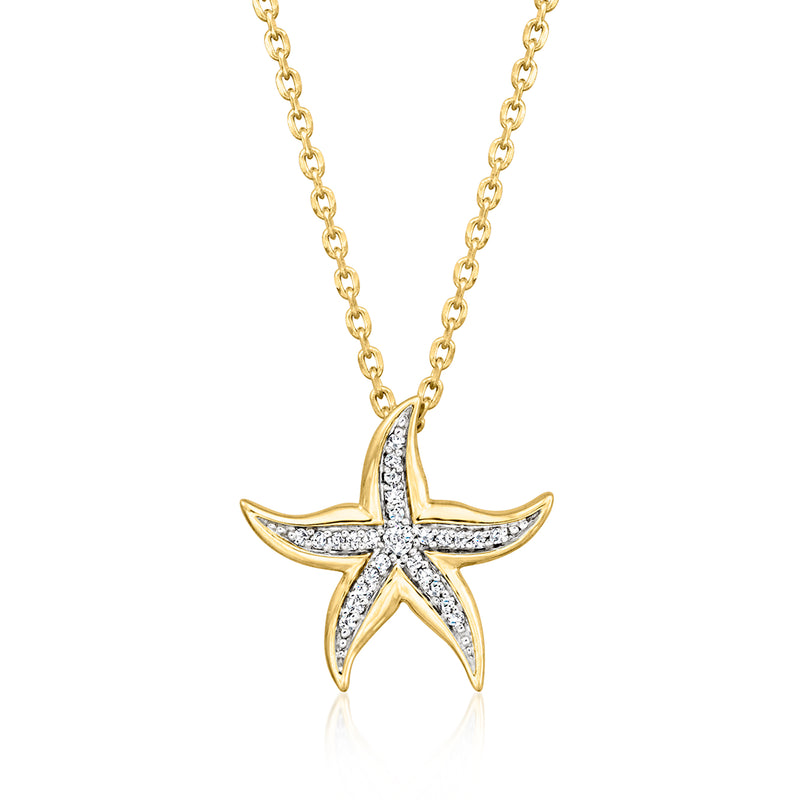 Starfish pendant necklace with sparkling stones in gold-tone over sterling chain