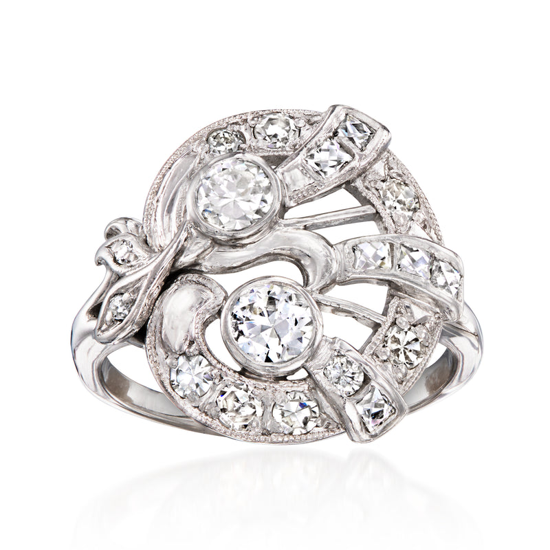 Vintage 0.85 ct diamond ring in platinum and 14k white gold, round stones