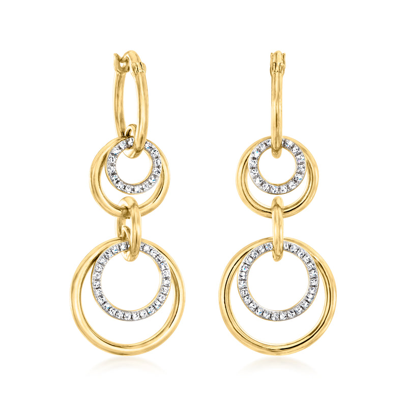 18kt gold over sterling diamond concentric hoop drop earrings with two circular halos