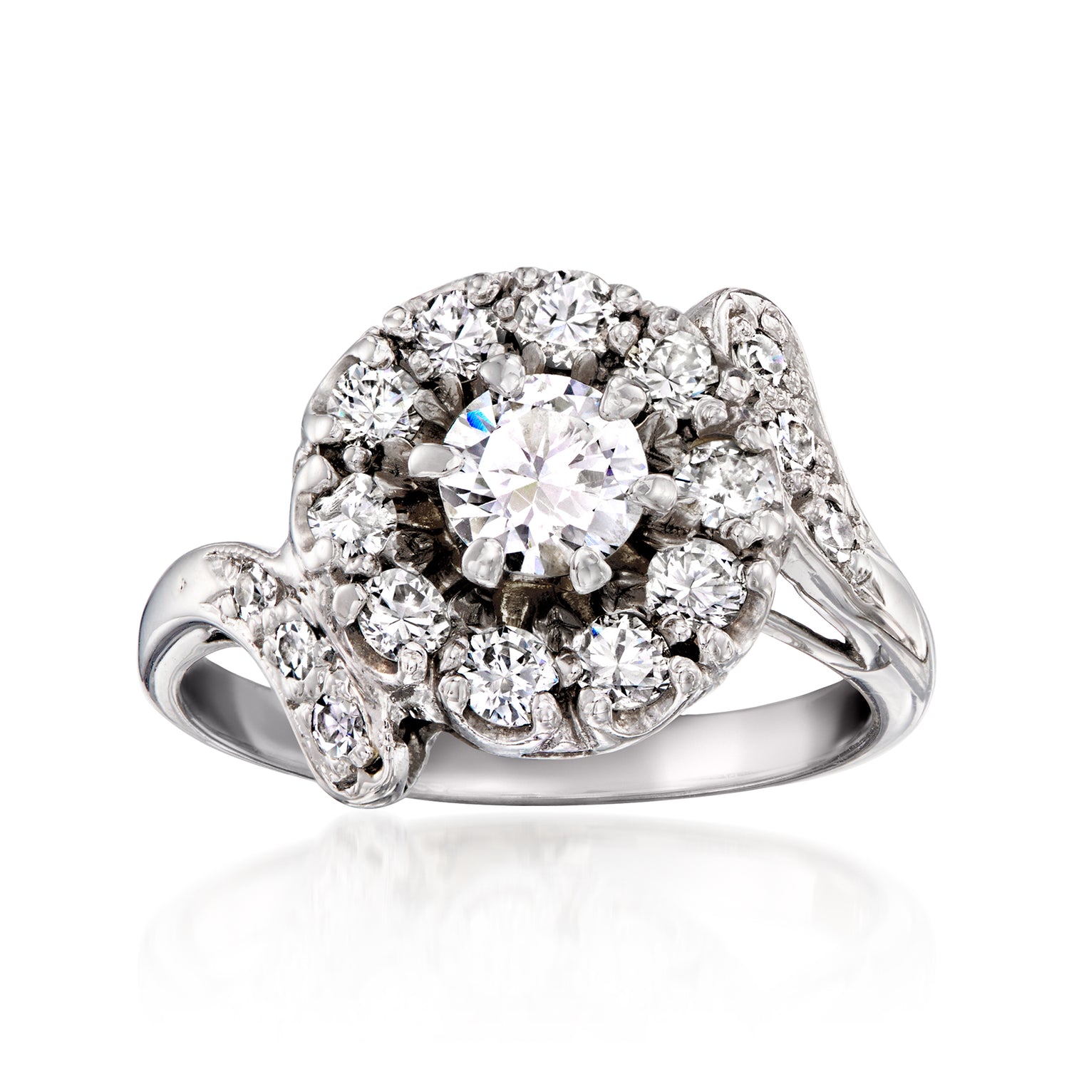 C. 1970 Vintage 1.05 ct. t.w. Diamond Cluster Ring in 14kt White Gold