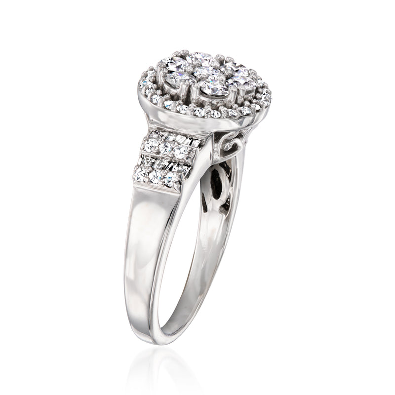 Vintage diamond cluster ring in 14kt white gold, side view