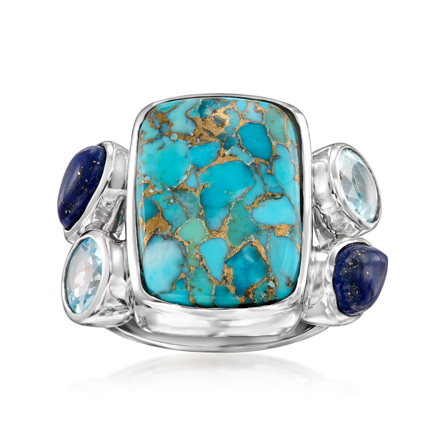 Turquoise Ring with Lapis and 1.90 ct. t.w. Sky Blue Topaz in Sterling Silver