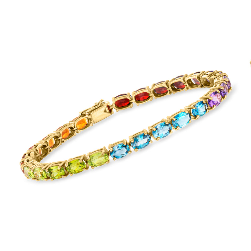 14kt yellow gold multi-gemstone bracelet with red, purple, blue, green stones