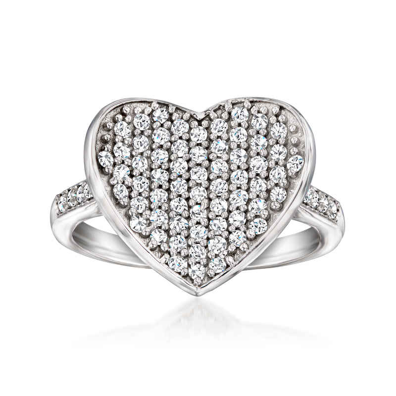Sterling silver heart diamond pave ring with full heart stone setting