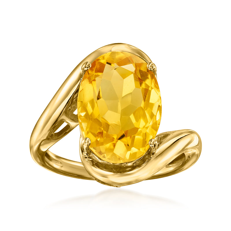 Gold over sterling wavy ring with large oval citrine gemstone bezel set